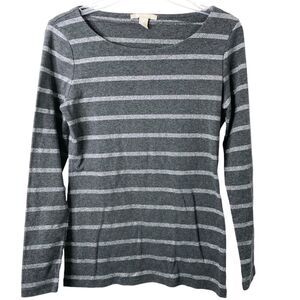 Banana Republic Women's Gray Silver Metallic Striped Long Sleeve Blouse Medium